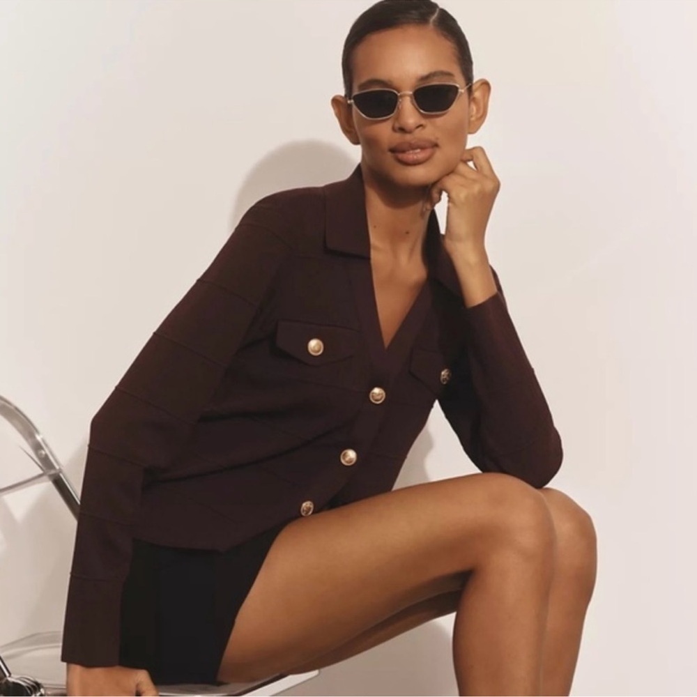 Anthropologie Deep Burgundy Cardigan with Gold Accent
